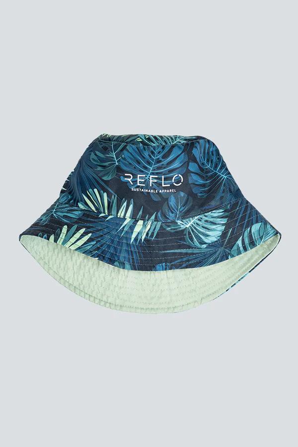 reflo-golfwear-botanical-green-reversible-bucket-hat Reversible bucket hat in botanical green jungle print – sustainable golfwear accessory by Reflo