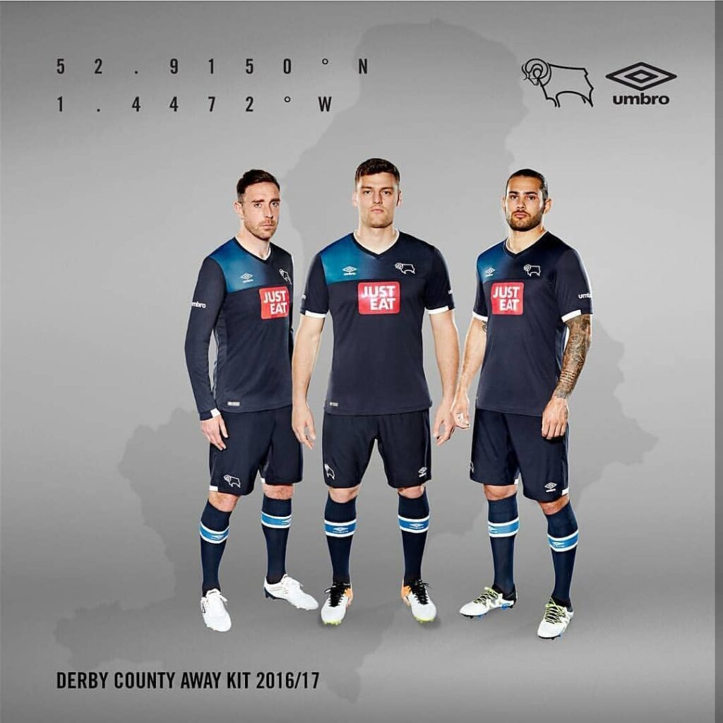 Derby County 2016-17 Away Kit Campaign Derby County players modelling 2016-17 away kit designed by J Mitchell Design, Umbro