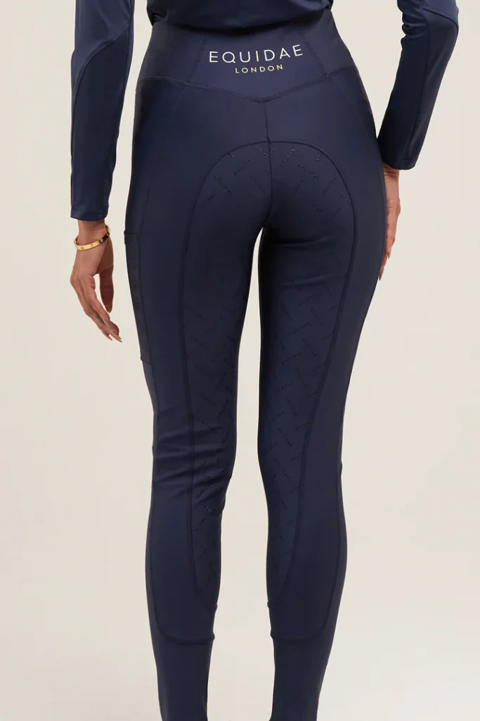 Equidae london Navyleggings_0909_BackCloseUp_720x equestrian Close-up of Equidae London navy leggings from the back, designed by J Mitchell Design.