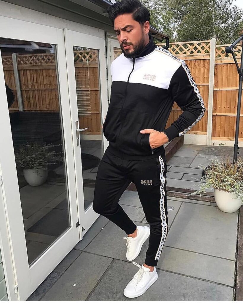 aces-couture-black-white-tracksuit-designer Black and white contrast tracksuit with side branded tape