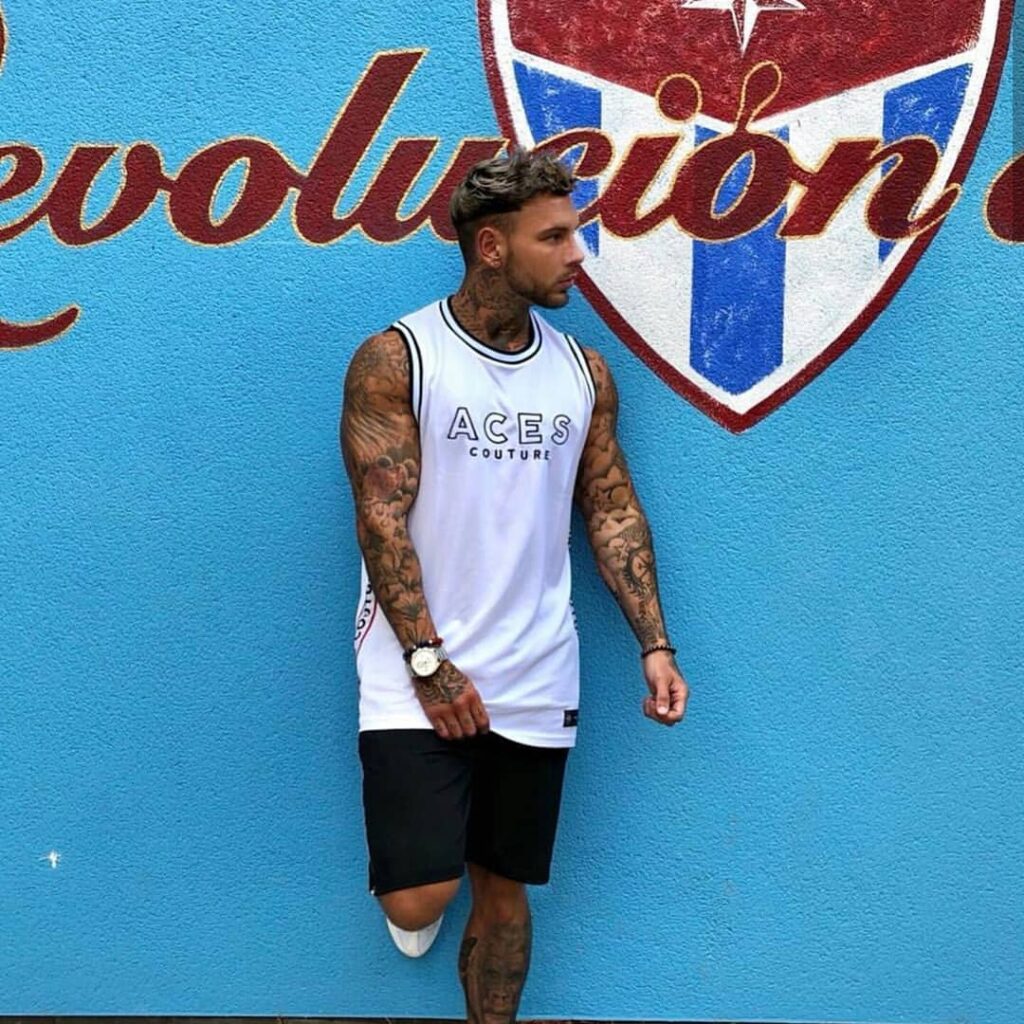 aces-couture-mens-tank-top-streetwear White sleeveless basketball jersey with Aces Couture logo