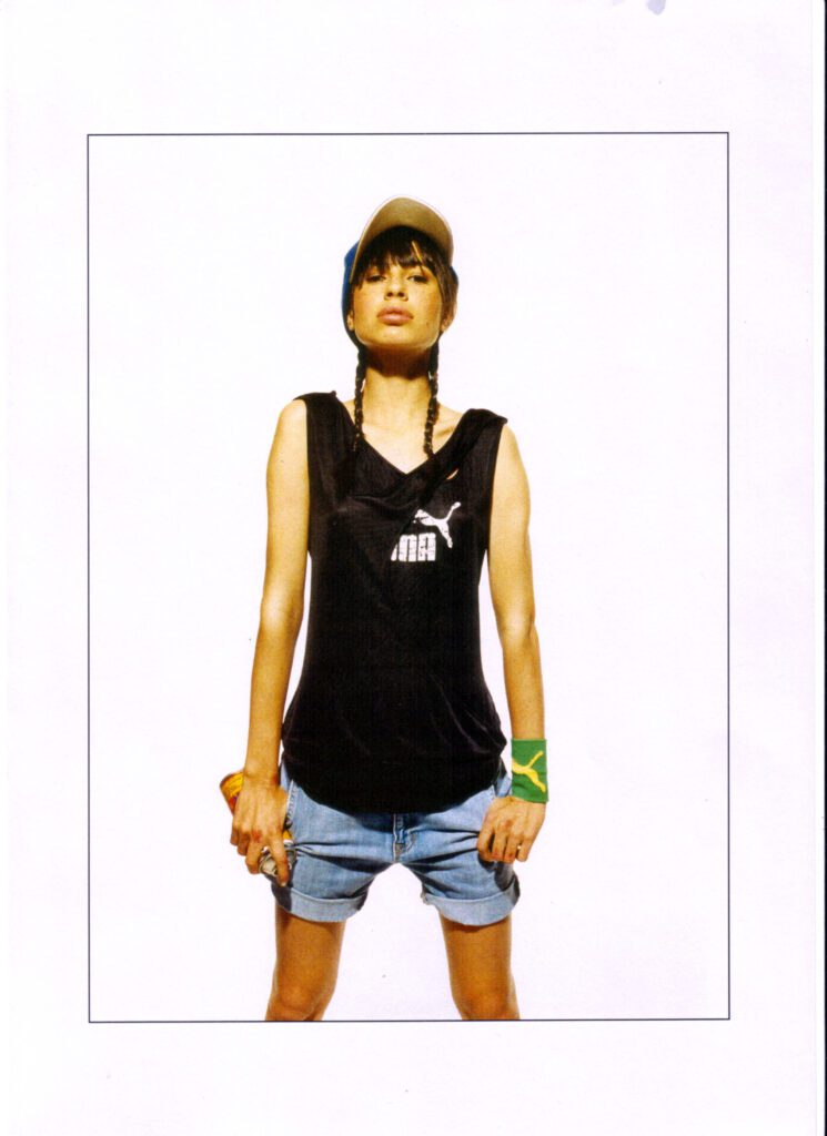 Puma Women’s Lifestyle Look – Designed by J Mitchell Design Puma women’s streetwear outfit with black vest and denim shorts – designed by J Mitchell Design, UK fashion designer