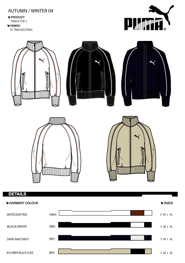 puma-menswear-track-top-design-aw2004 Puma menswear track top designs in multiple colourways from Autumn Winter 2004 collection