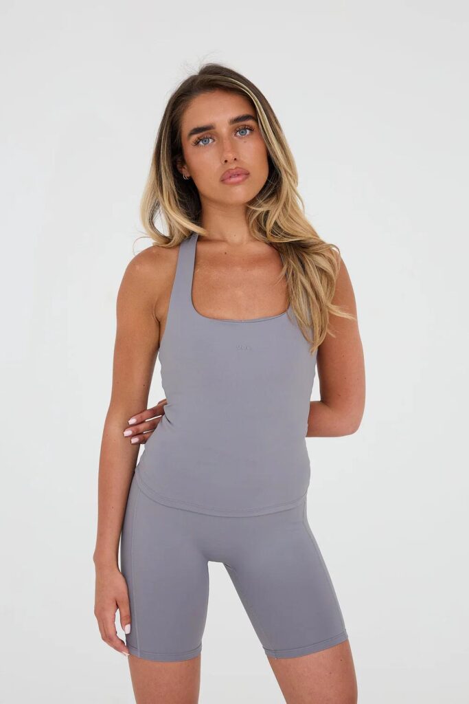 moda-active-grey-halter-top Grey halter top and shorts from Moda Active’s storm collection
