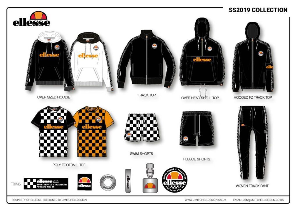 2024 Fashion Design Portfolio Update: My best yet! 4 sportswaer black and white jacket with orange and black text
