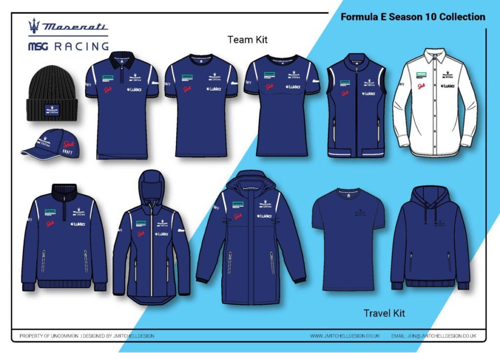 Maserati MSG Racing Teamwear and Travel Kit CADs Maserati MSG Racing Formula E teamwear and travel kit CADs designed by Jonathan Mitchell