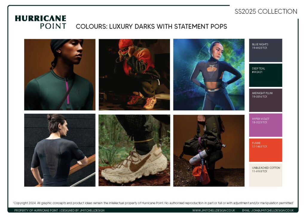 Designing for Movement: Behind the Hurricane Point Running Brand Concept 3 Colour trend board with ombré and gradient hues inspired by sunrise tones Freelance activewear designer running brand concept