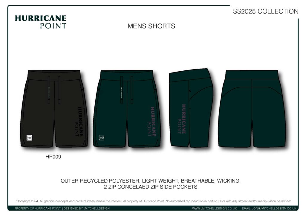 Hurricane Point Men’s Technical Running Shorts Design concept for technical men’s running shorts with two zip pockets