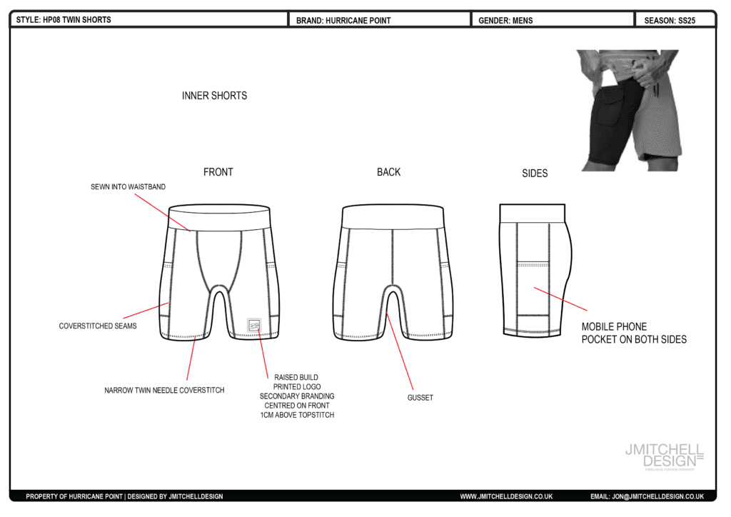 Twin Shorts Inner CAD View Inner layer CAD view of HP08 twin shorts design